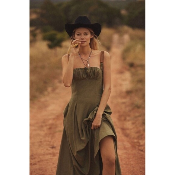 Anthropologie Midi Dress Linen Square Neck A Line Utility - Picture 6 of 9